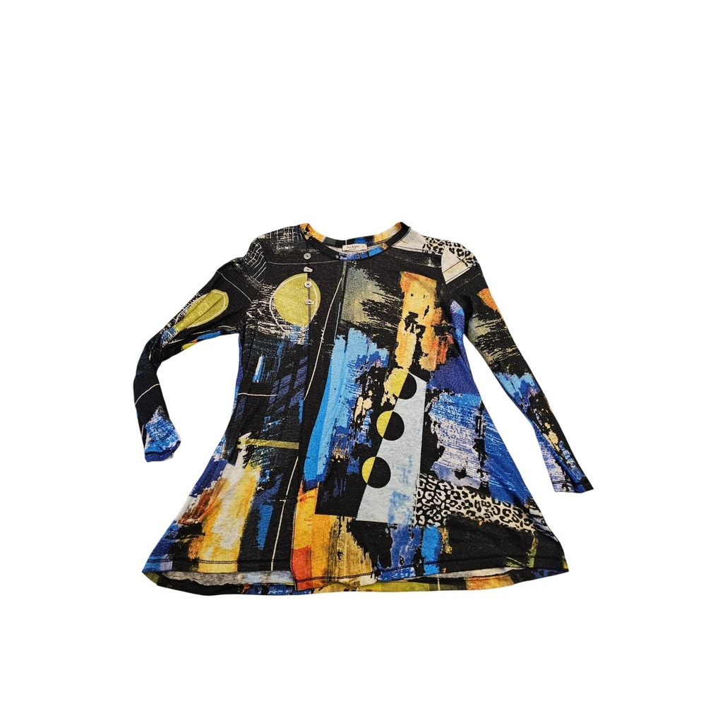 Jess & Jane Womens Large Abstract Art Print Tunic Top Long Sleeve Made in USA